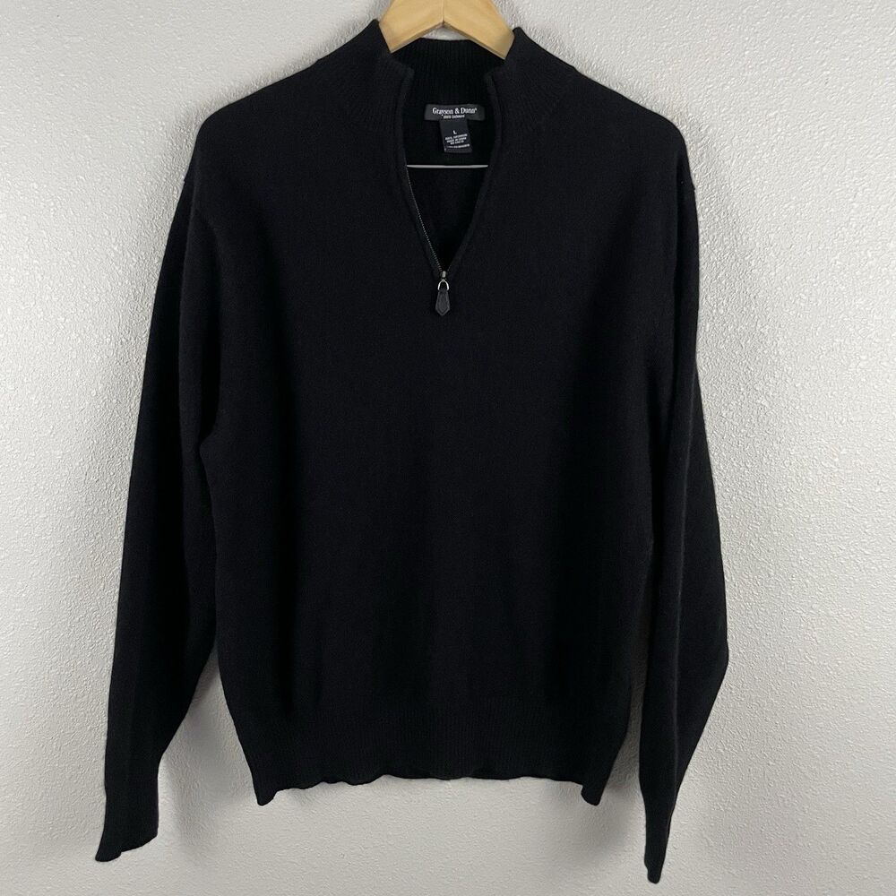 Grayson & Dunn Men’s L Black 100% Cashmere 1/4 Zip Pullover Sweater